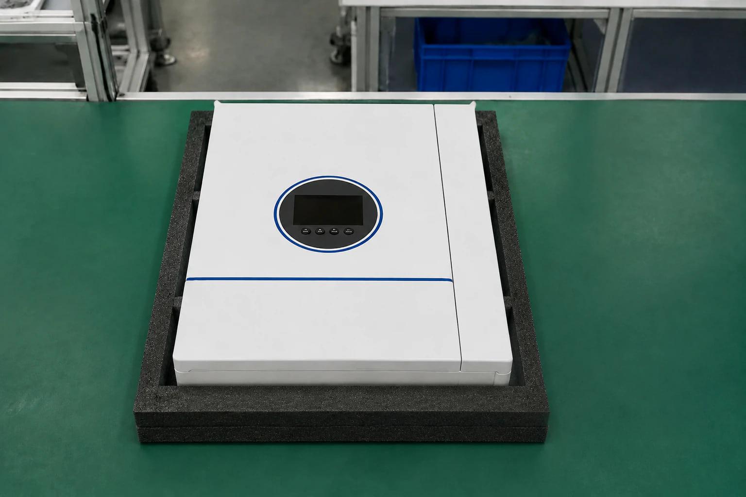 Inverter ibrido posizionato su un tavolo di ispezione imbottito